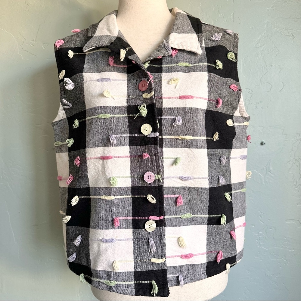 Blair Vintage 90’s Y2K Black White Checkered Vest Women’s Medium Cottagecore EUC